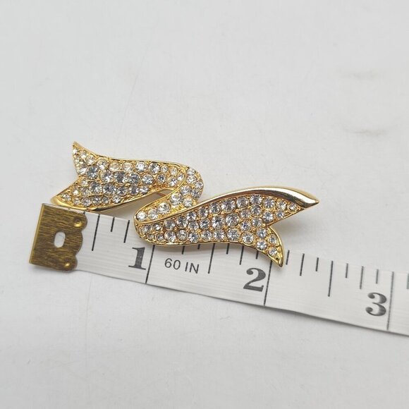 Vintage Monet Gold Tone Clear Rhinestone Bow Pin Brooch - Picture 5 of 5